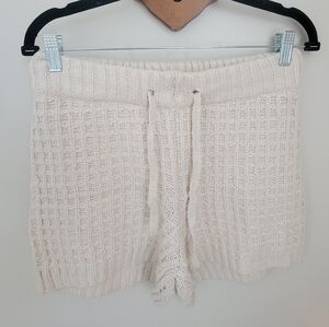 High-Waist Cream Knit Drawstring Women's Shorts